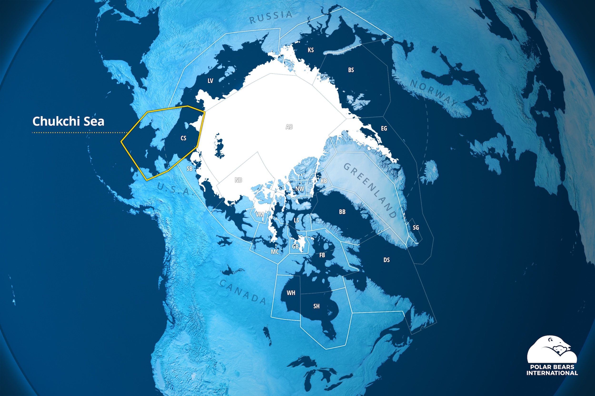 A map highlighting the location of the Chukchi Sea polar bear subpopulation