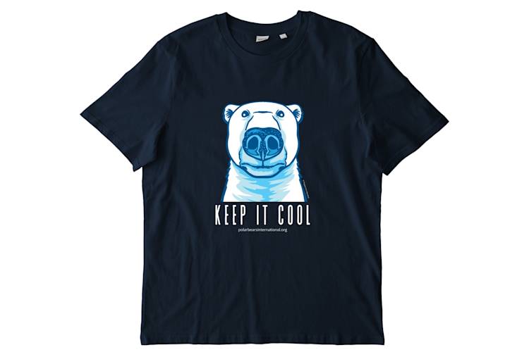 A black t-shirt with a polar bear graphic and the words "Keep It Cool"