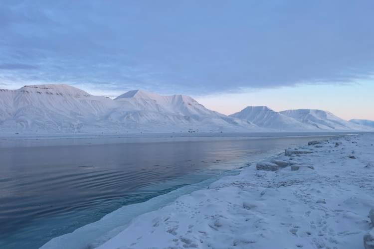 A view of a fjord and mountains in Longyearbyen, Svalbard
