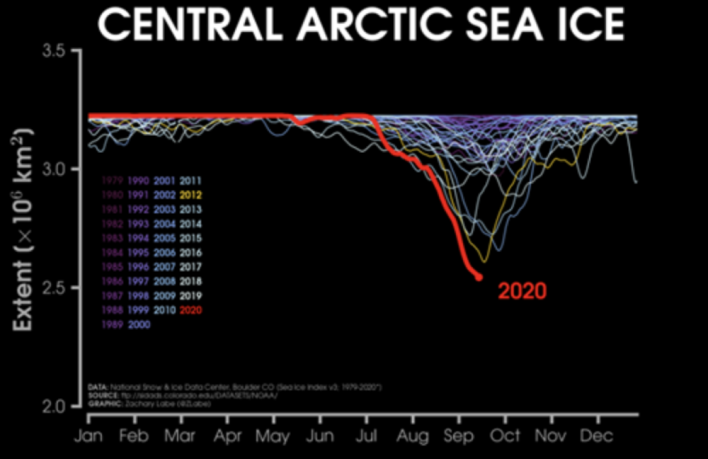 Graph depicting changes to central arctic sea ice