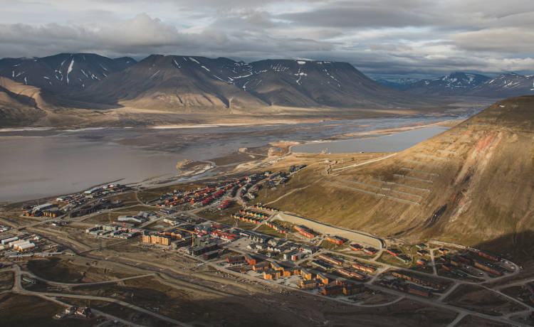 Longyearbyen, Svalbard from on top of the mountain in summer
