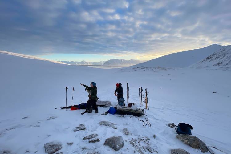 The team deploying a den cam in Svalbard