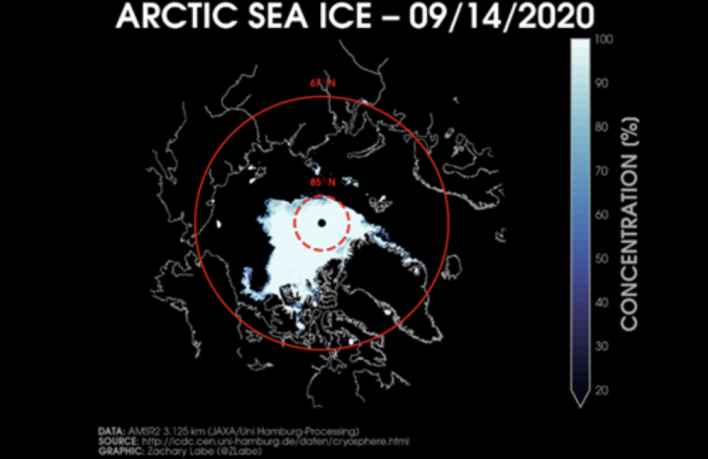 scientific image of a map of arctic sea ice concentration %