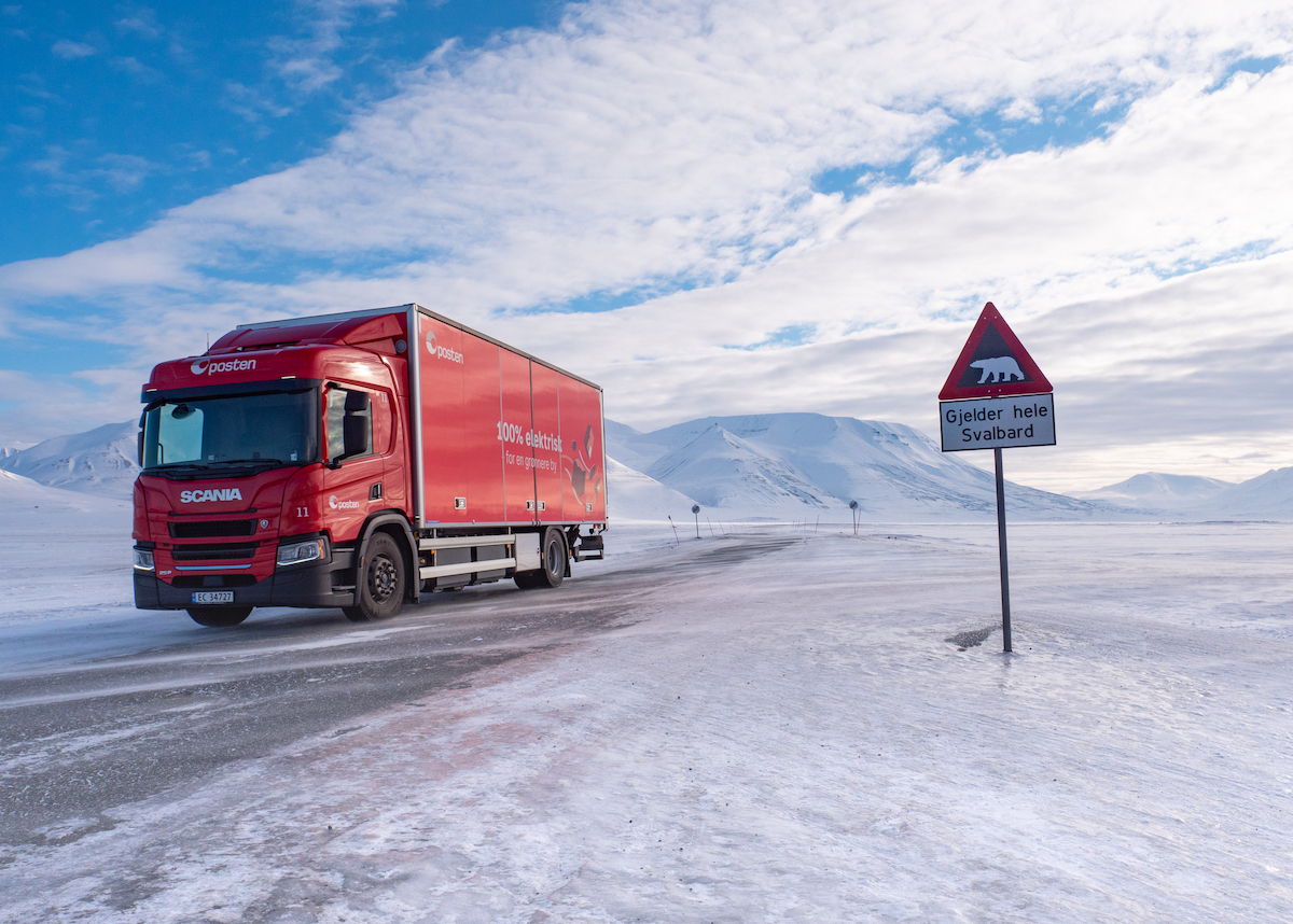 A fleet of electric delivery cars in Svalbard