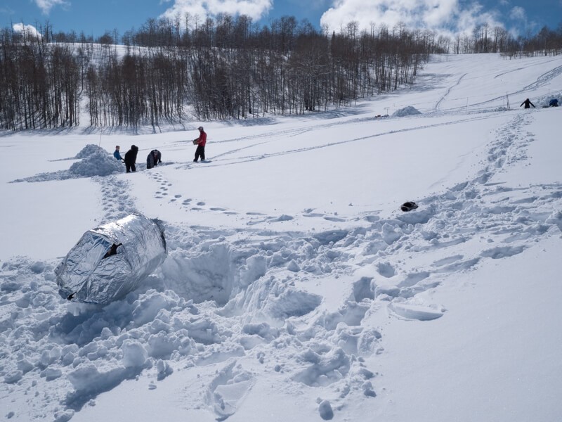 Below the artificial dens, the team created three trench and bury simulants to test a second,  quicker, burial method.