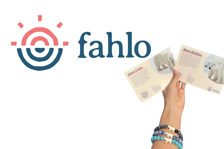 A collage of the Fahlo logo and an arm wearing the tracking bracelets