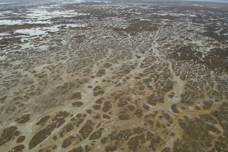 Aerial view of mud flats in Churchill 