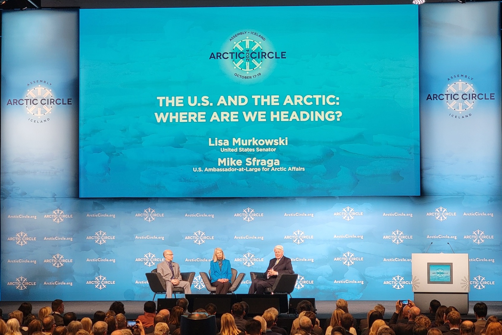 The stage during Arctic Circle Assembly 2024 during a presentation