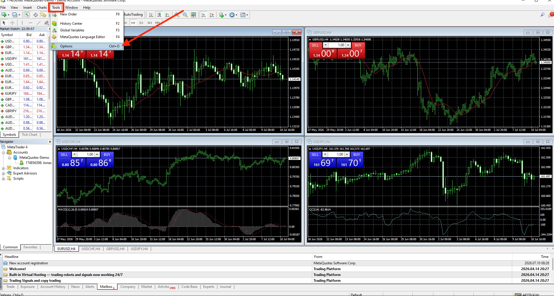 Screenshot guide change investor password mt4 desktop