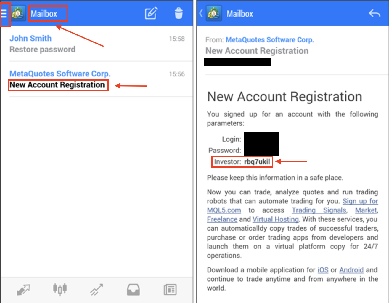 Android Investor Password