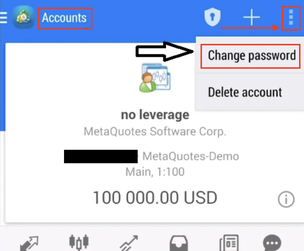 Android set new investor password MT4 MT5