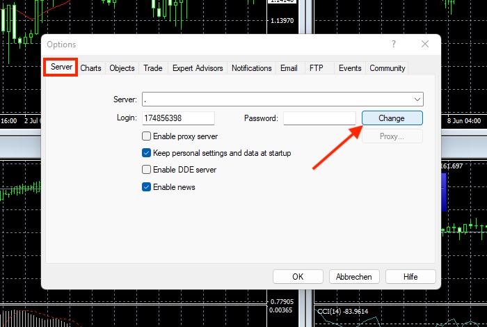 Screenshot Change investor password mt4 desktop