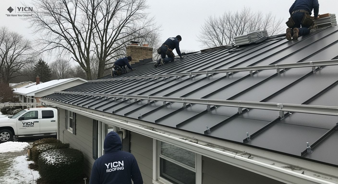 Ice dam resistant Standing Seam Metal Roof Installation on a flat to low slope in Bedford Heights