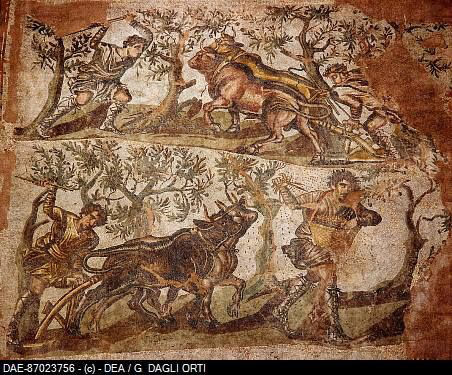 Mosaic with rural scenes, 1st–2nd century CE, Caesarea (Cherchell), Roman Numidia. Musée Archéologique.