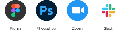 Figma, Photoshop, Zoom and Slack logos.