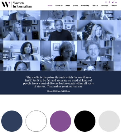 Screenshot and palette colour of the website Women in Journalism.