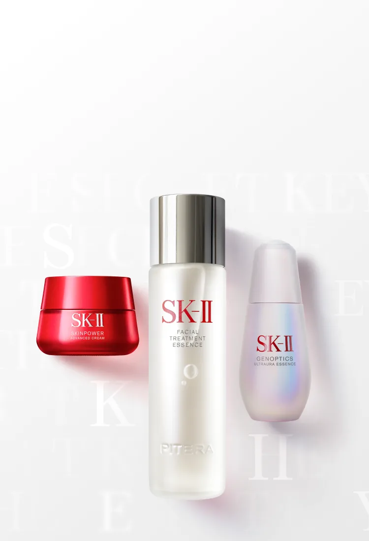 SK-II PITERA™ Hero Regimen Set: Facial Treatment Essence, GenOptics Ultraaura Essence, and Skinpower Advanced Cream.