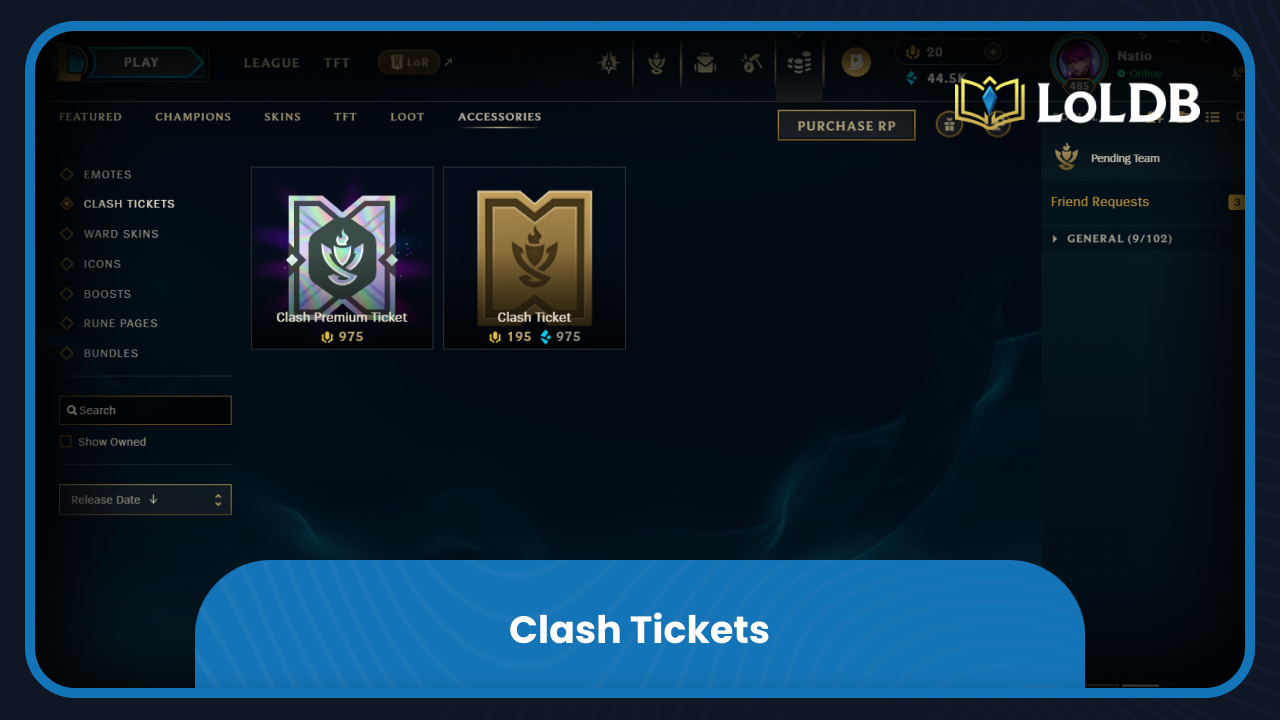 a picture of league of legends shop featuring clash tickets