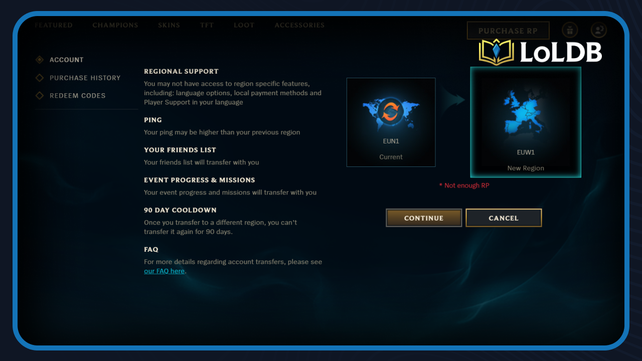 a picture of the change server prompt in league of legends