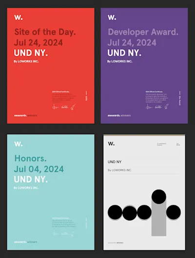 UND NY Wins Site of the day, Developer Award,  Honorable Mention, and E-commerce Honors at Awwwards
