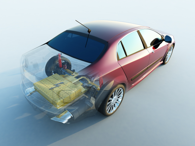 EV electric vehicle battery in car illustration 