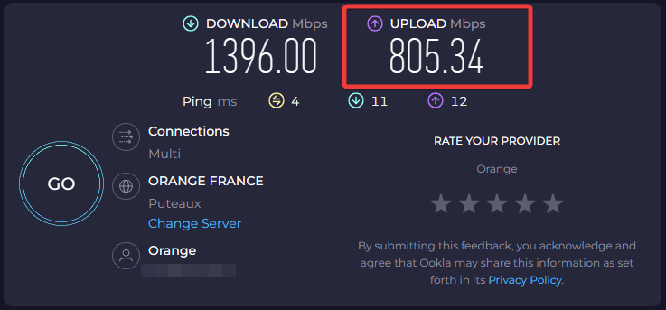 Exemple speedtest et upload