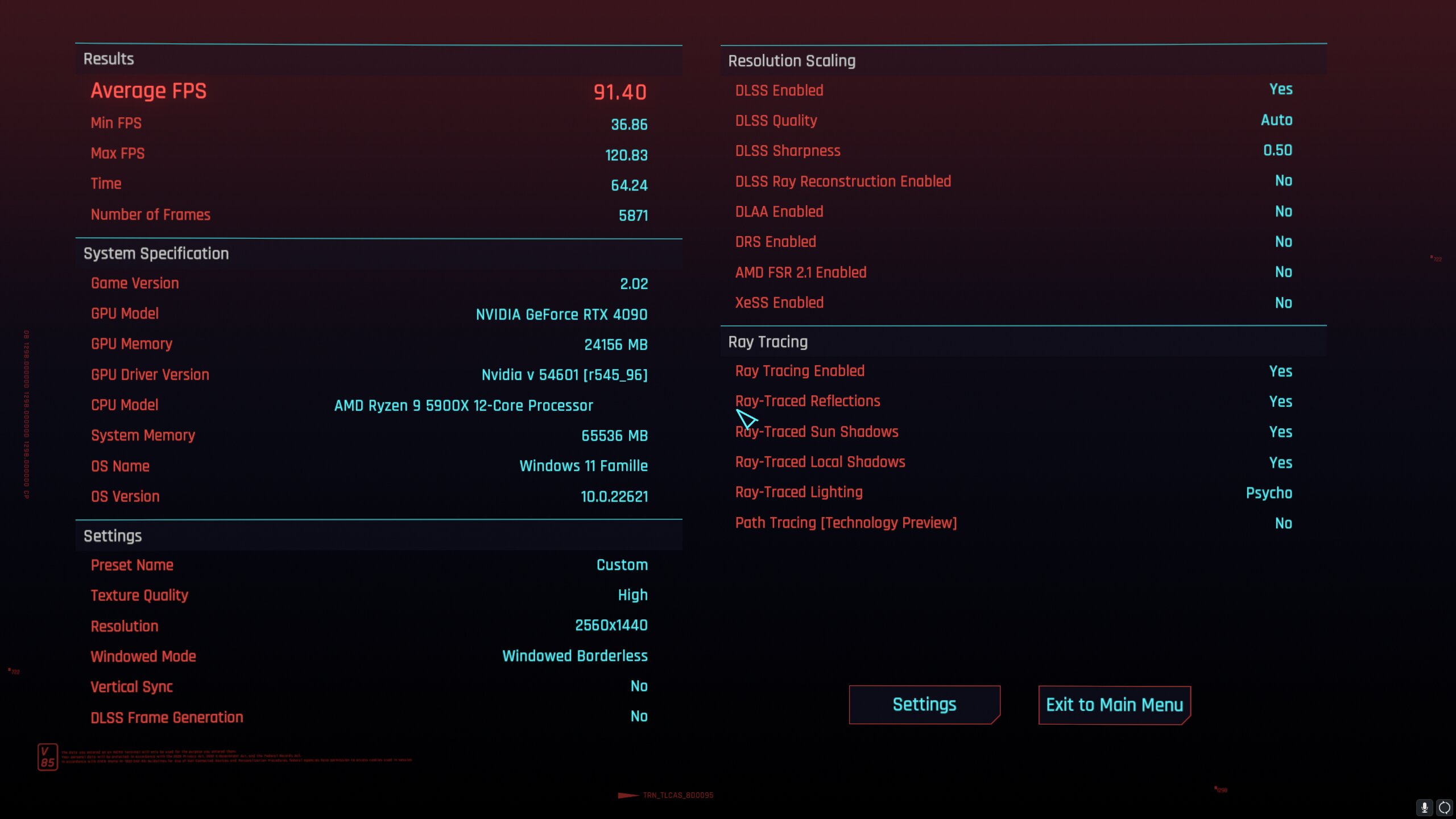 Benchmark de CyberPunk 2077 sur RTX 4090