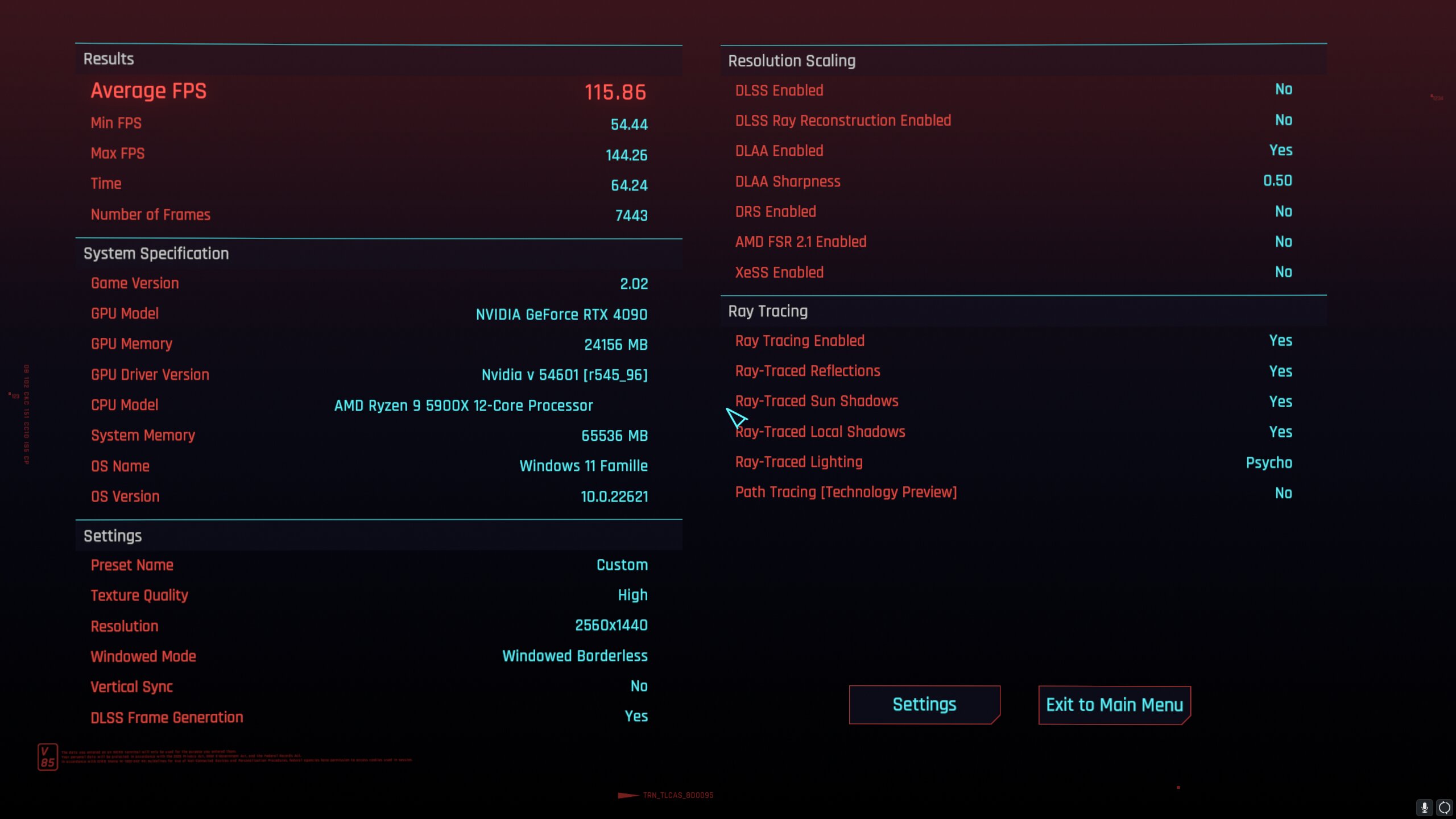 Benchmark de CyberPunk 2077 sur RTX 4090 avec DLSS 