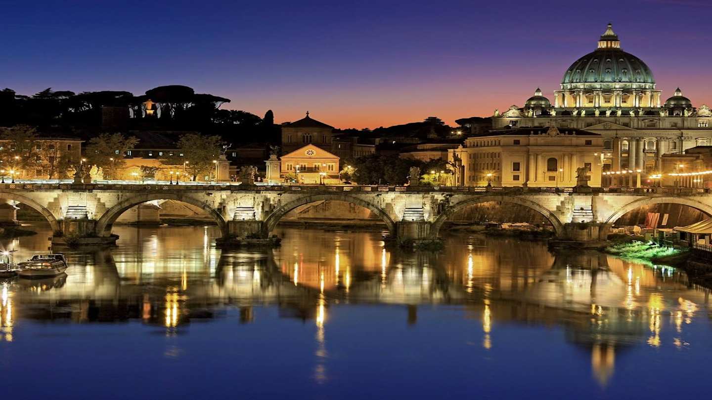 River view of Rome at late sunset