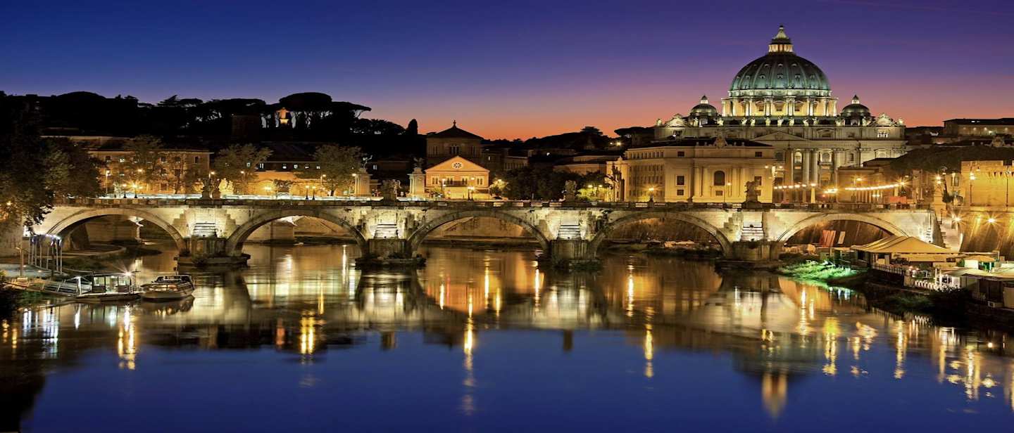 River view of Rome at late sunset
