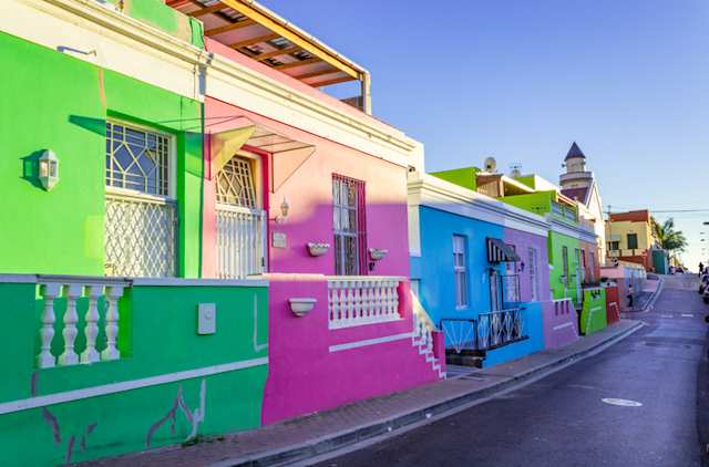 The brightly coloured homes in the historic neighbourhood of Bo-Kaap, Cape Town