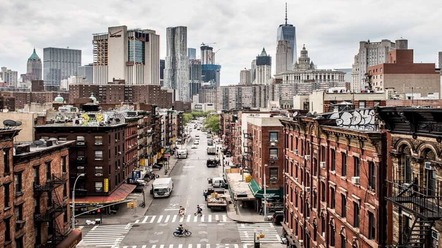 Street and skyline in New York