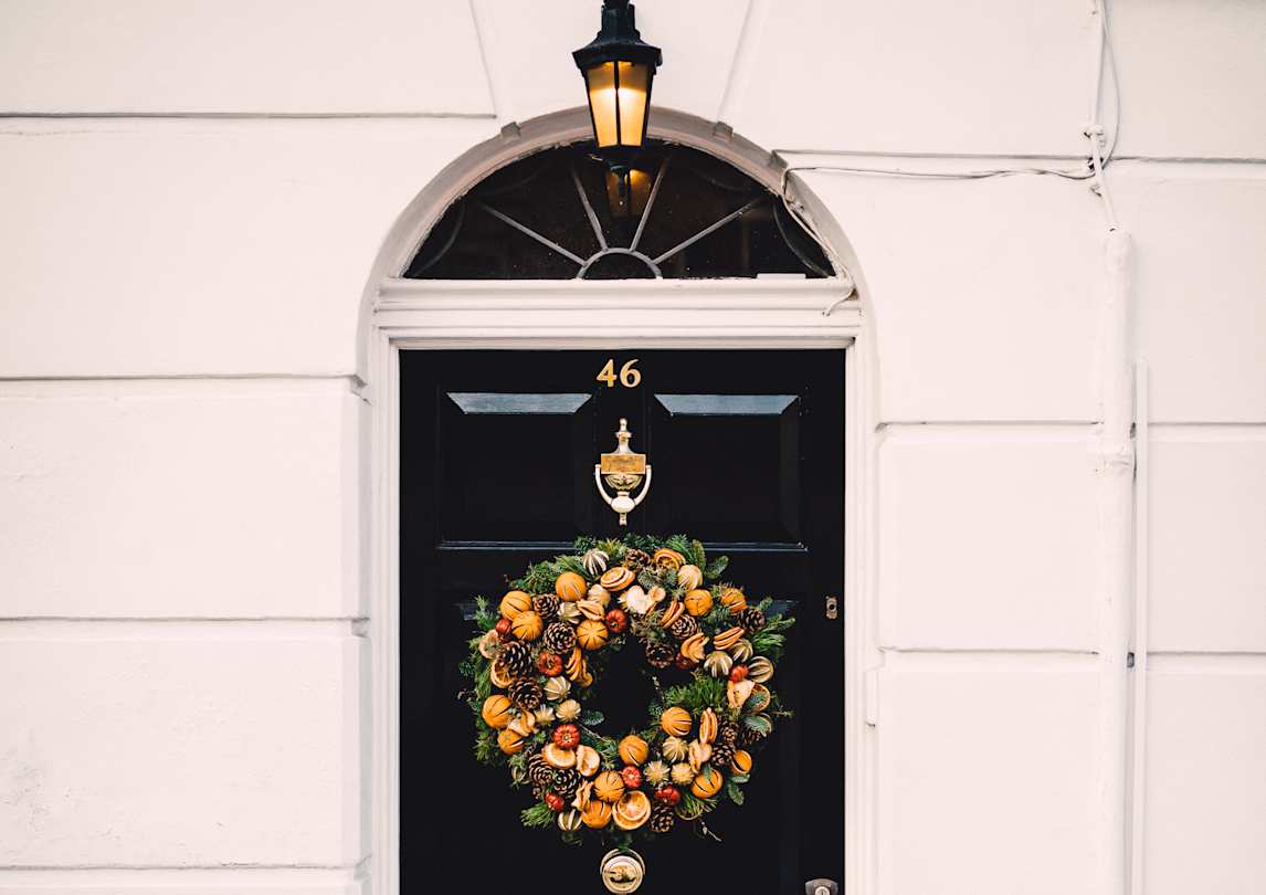 Christmas wreath on a home's door