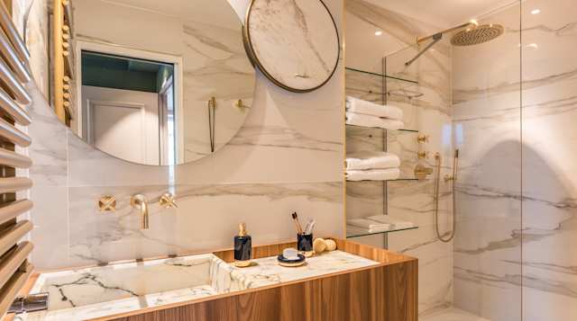 Bathroom in Gold'n Marble, Plum Guide home in Paris