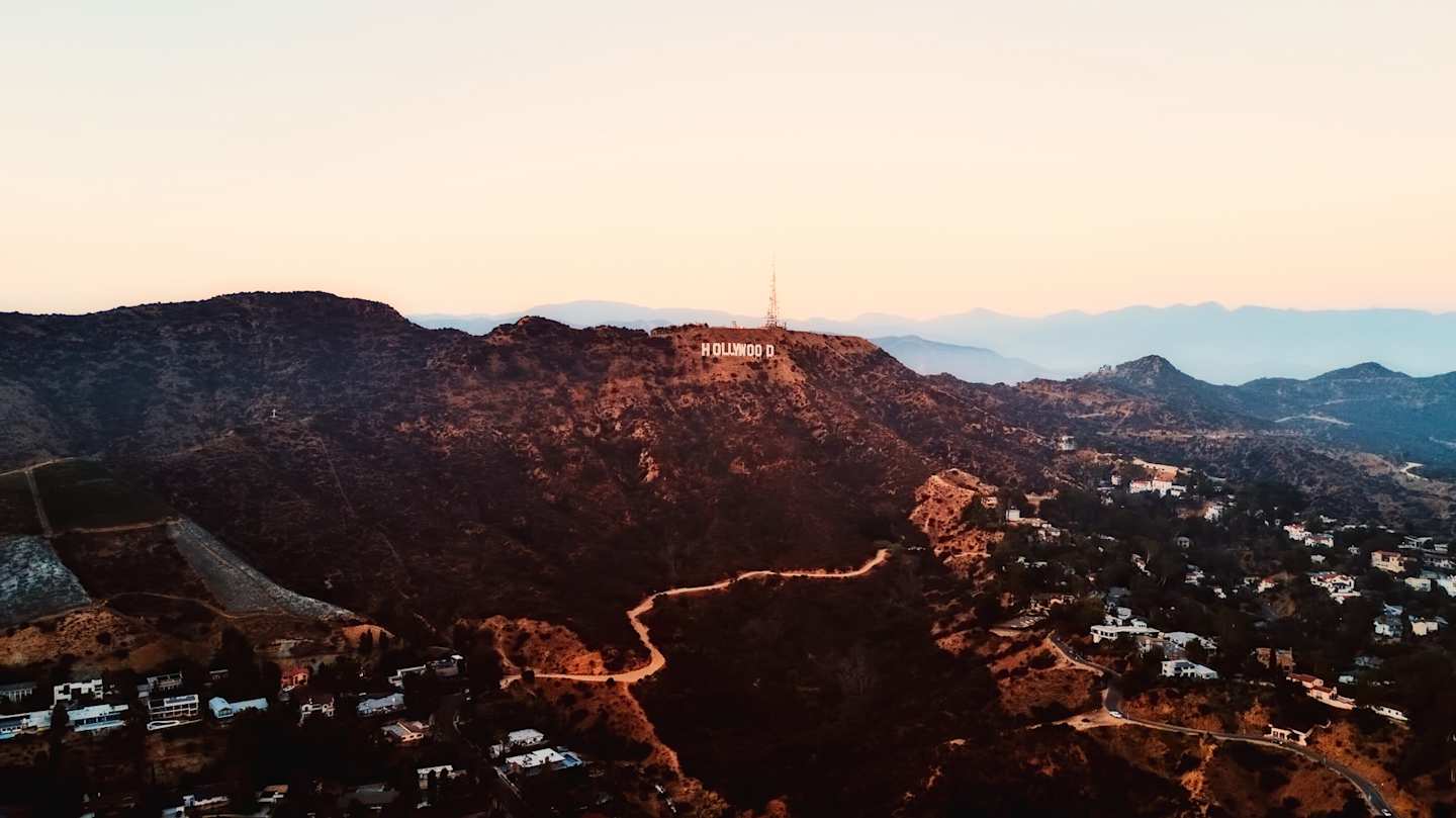 Sunset over Hollywood Hills with views over Los Angeles