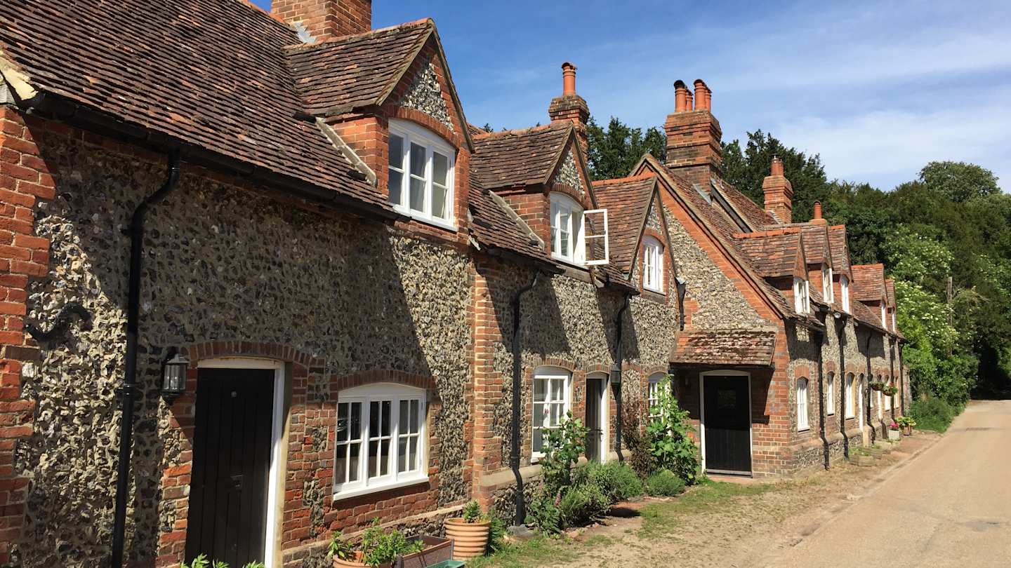 A row of brick cottages in Buckinghamshire, England, UK