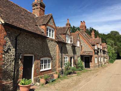 A row of brick cottages in Buckinghamshire, England, UK