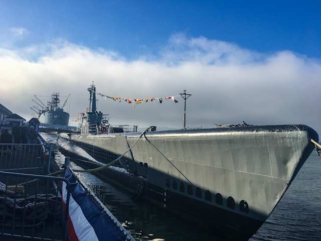 The front of USS Pampanito submarine in San Francisco, California, USA