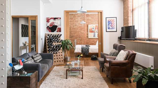 open plan warehouse living room