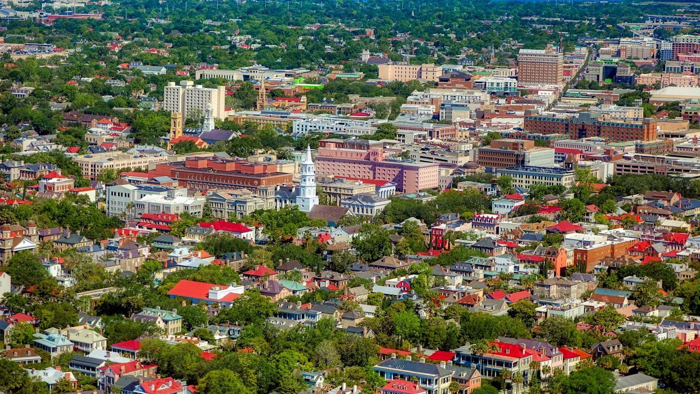 Overhead view of Charleston, South Carolina, USA