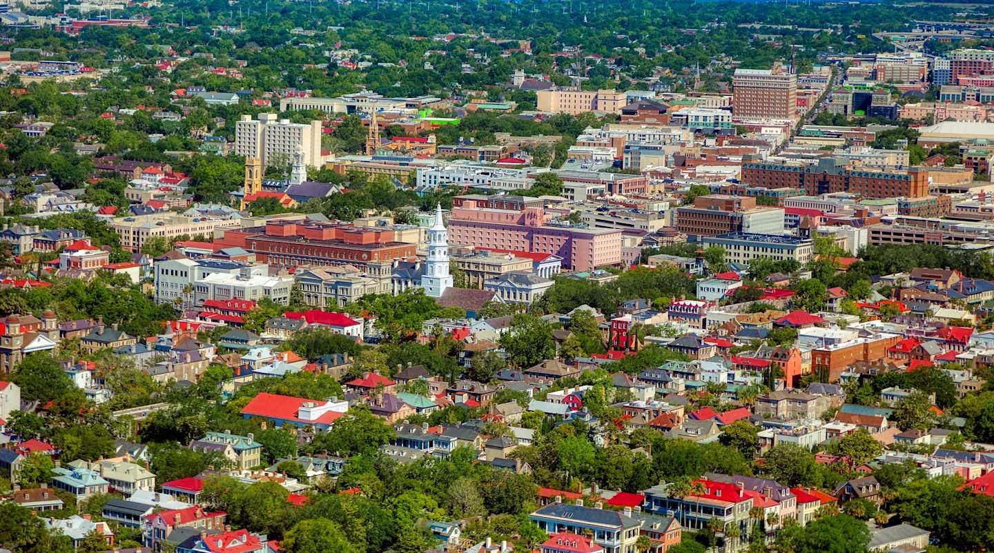 Overhead view of Charleston, South Carolina, USA