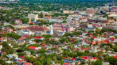 Overhead view of Charleston, South Carolina, USA