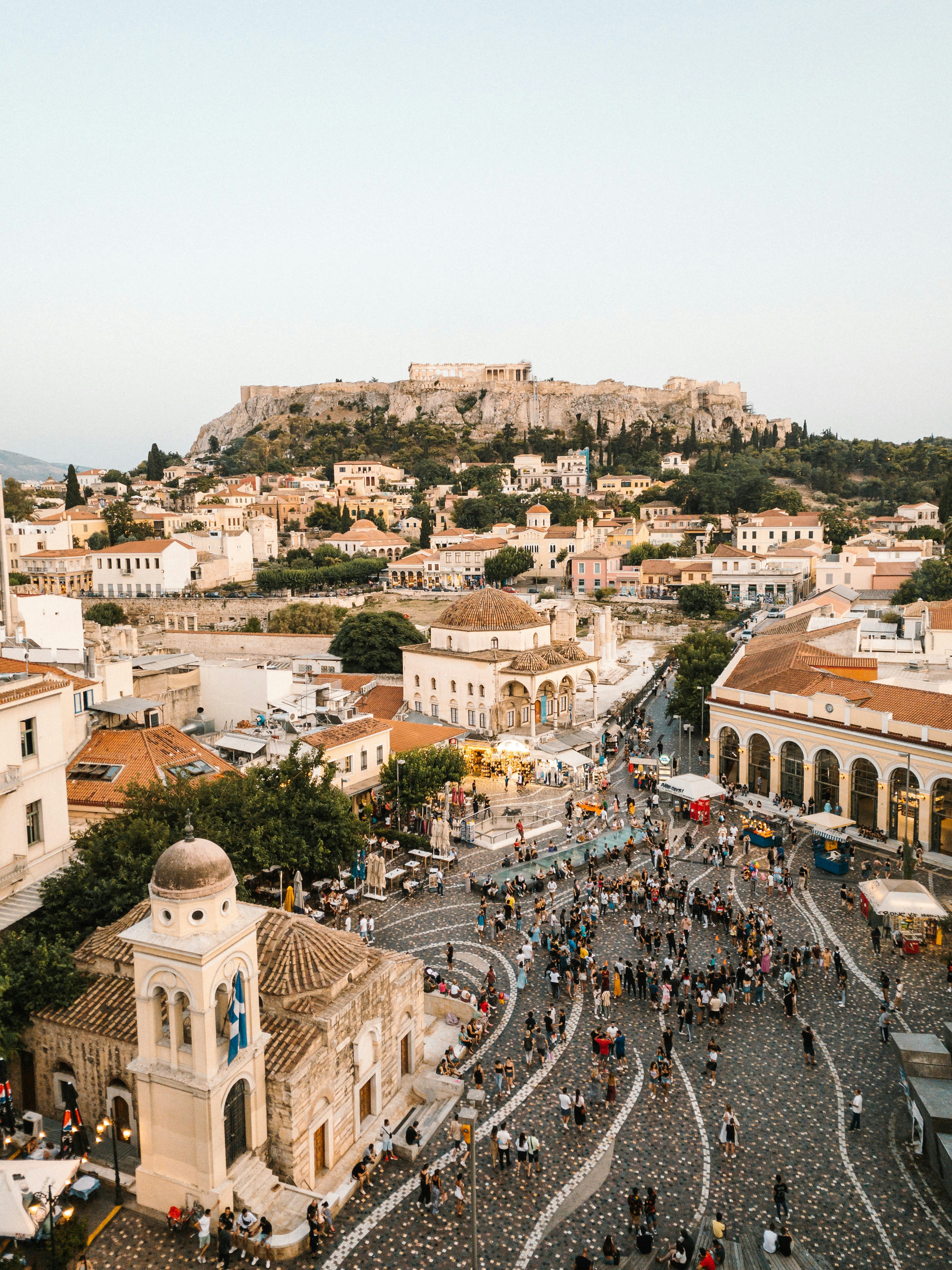 Monastiraki Square from above, offering a view of the Acropolis, Athens, Greece