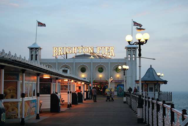 Brighton Palace Pier at night, East Sussex, England, UK