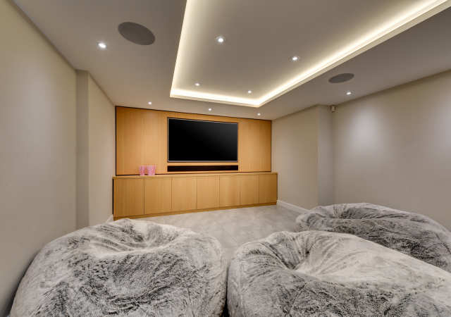 The cinema room at Flotsam Fawn, Plum Guide home in Kent, UK