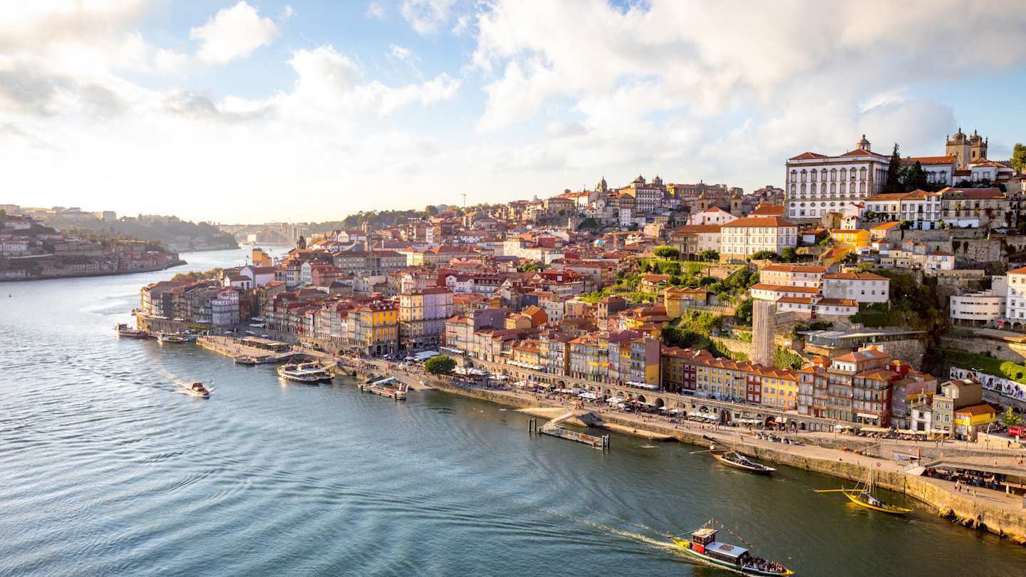 View of boats on the Douro River in Porto, Portugal