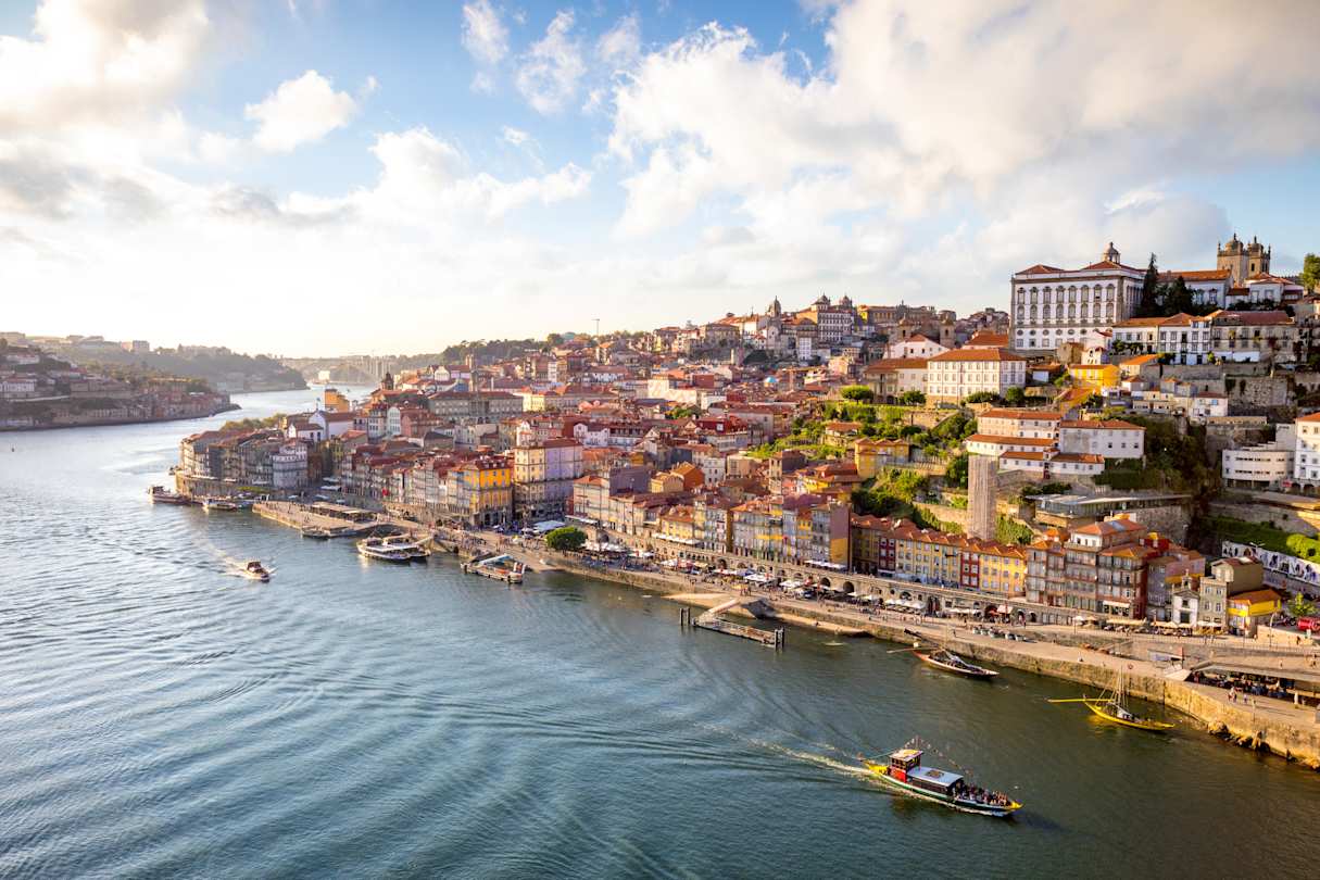 View of boats on the Douro River in Porto, Portugal