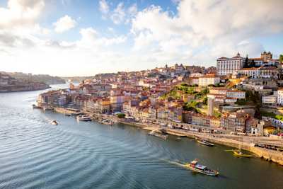 View of boats on the Douro River in Porto, Portugal