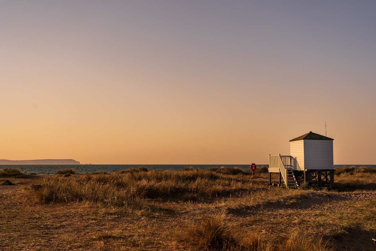 A lone hut in open fields in Bournemouth, UK