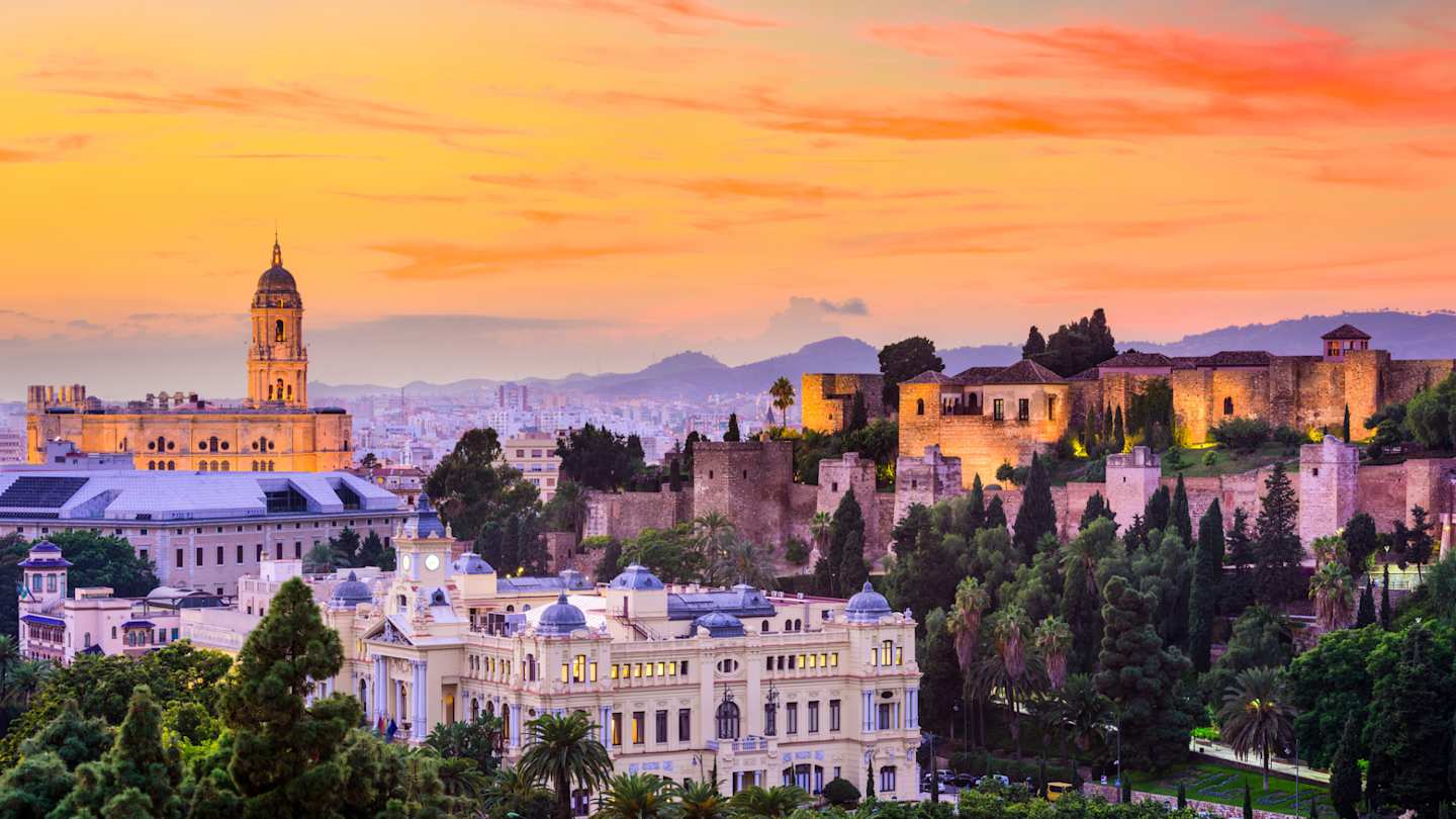 Spain cityscape at the Cathedral, City Hall and Alcazaba citadel of Malaga